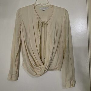 Diane von furstenberg silk ivory beige drape front long sleeve blouse size us 4